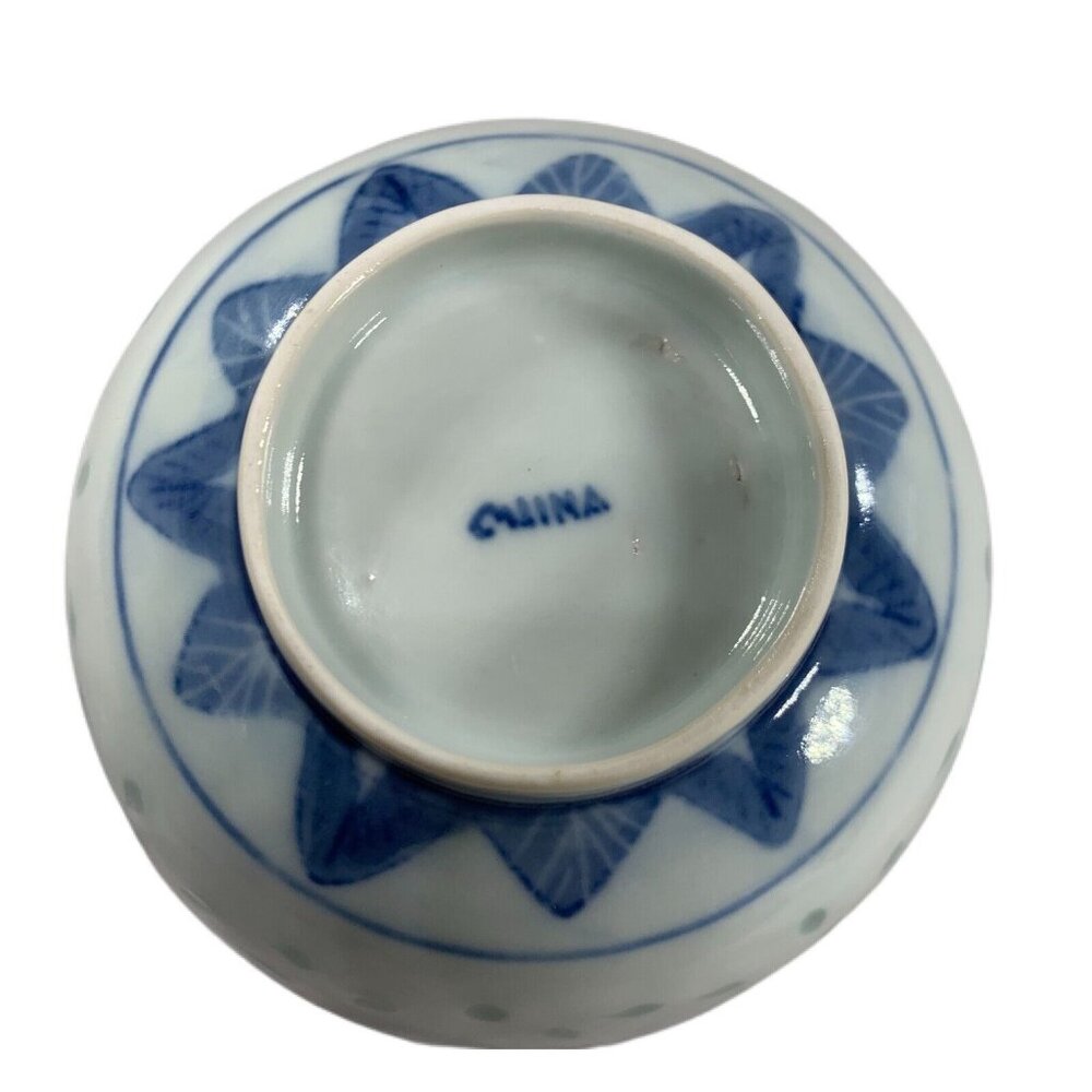 Chinese Rice Eye Grain Bowl Blue White Porcelain Spoon Set Translucent - Picture 5 of 11